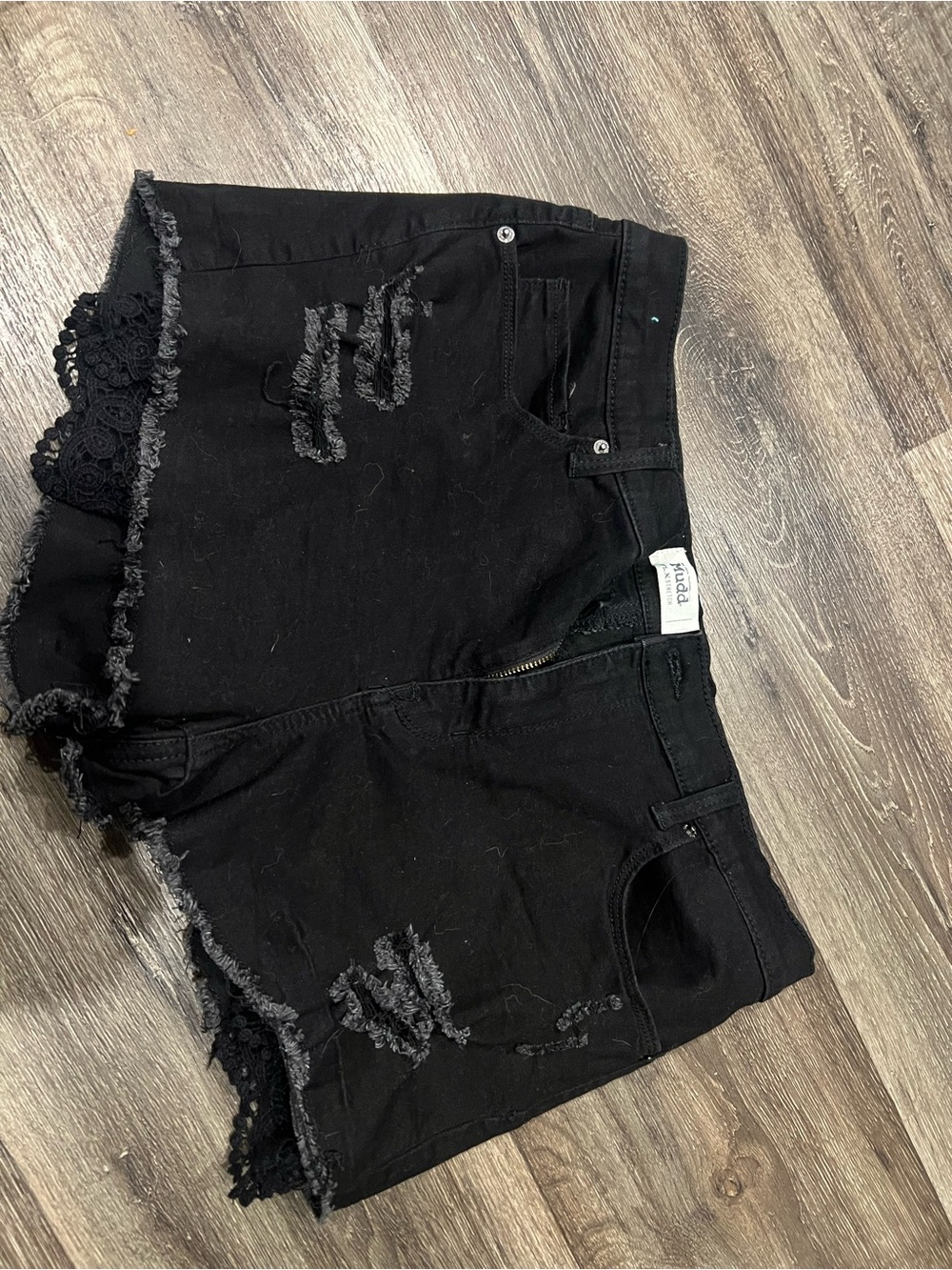 Mudd Black Distressed Lace-Trim Denim Shorts